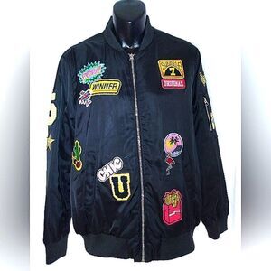 Varsity Jacket Black Satin Patches size small